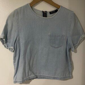 Topshop Cropped Blue Tee / US 4